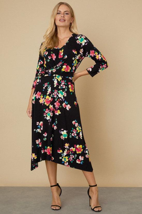 Wallis Petite Black Floral Twist Front Jersey Dress 1