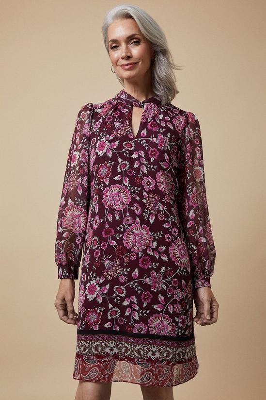 Wallis Berry Floral Border Twist Neck Shift Dress 1