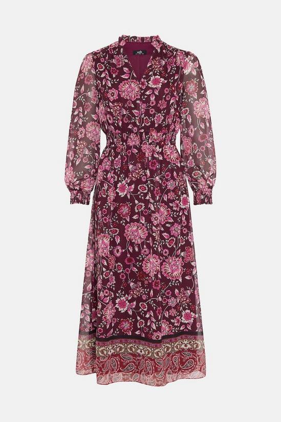 Wallis Floral Border Sheer Volume Sleeve Tea Dress 5