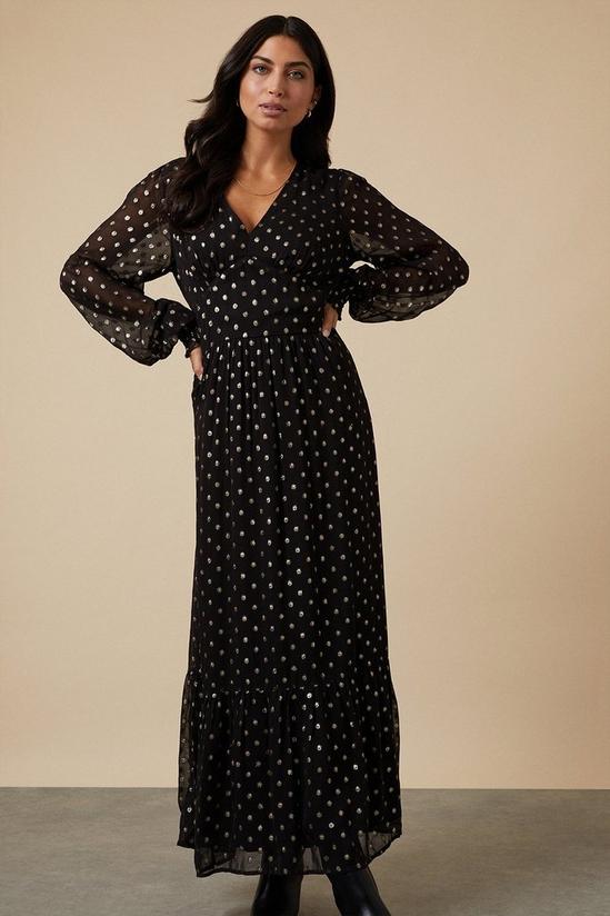 Wallis Tall Black Spot Foil Shirred Midi Dress 2