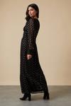 Wallis Tall Black Spot Foil Shirred Midi Dress thumbnail 3