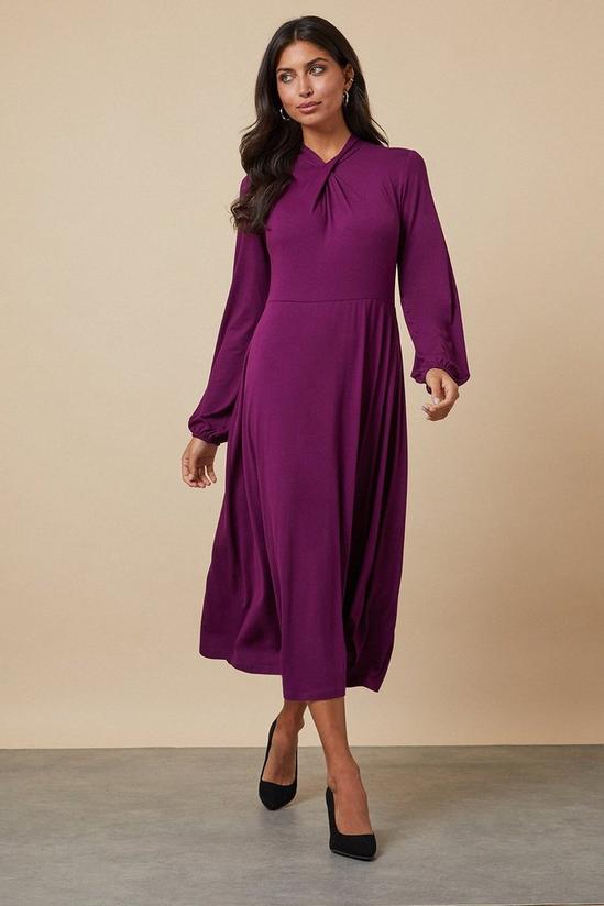Wallis Twist Neck Blouson Sleeve Jersey Dress 1