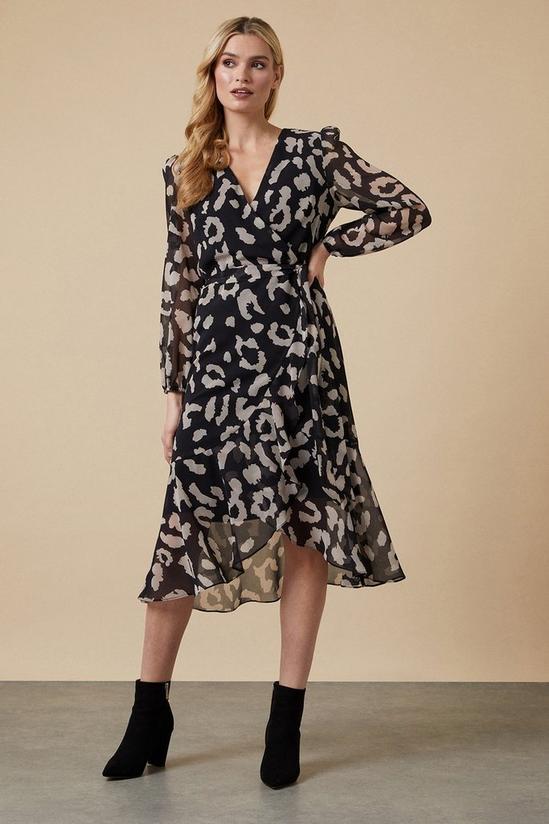 Wallis Mono Leopard Belted Wrap Dress 1