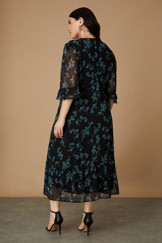 Wallis Curve Green Floral Ruffle Sleeve Tea Dress 3