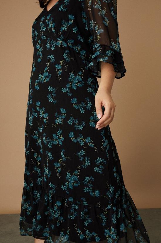Wallis Curve Green Floral Ruffle Sleeve Tea Dress 4