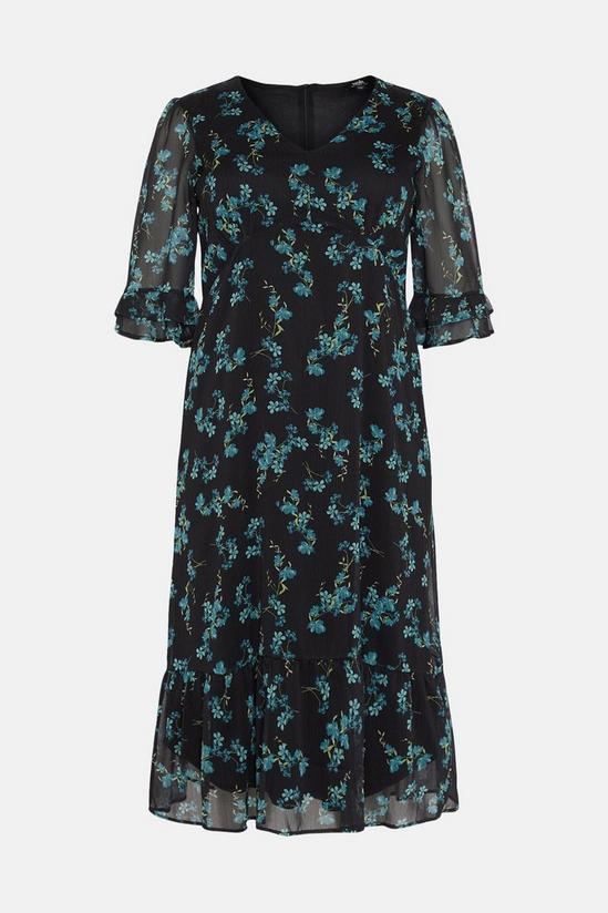 Wallis Curve Green Floral Ruffle Sleeve Tea Dress 5