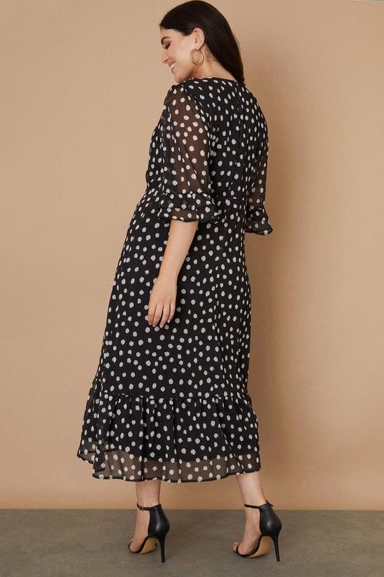 Wallis Curve Mono Spot Ruffle Sleeve Tea Dress 3