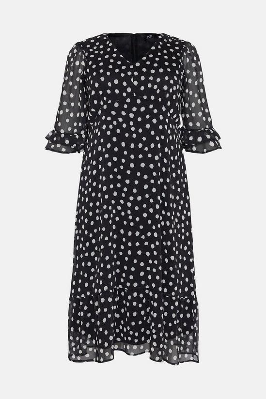 Wallis Curve Mono Spot Ruffle Sleeve Tea Dress 5