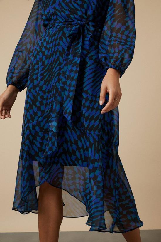 Wallis Blue Geometric Belted Wrap Dress 4