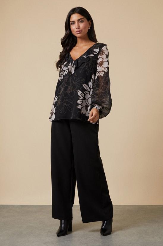 Wallis Tall Black Floral Ruffle Front Blouse 2