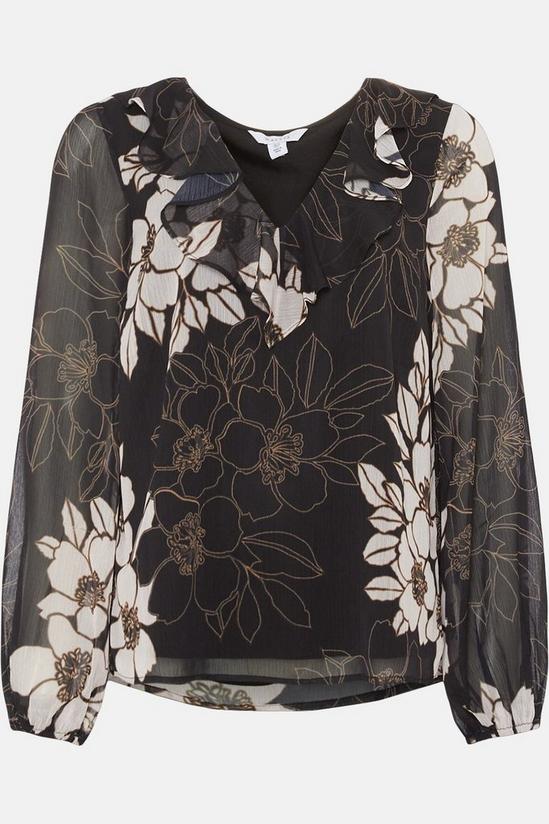 Wallis Tall Black Floral Ruffle Front Blouse 5