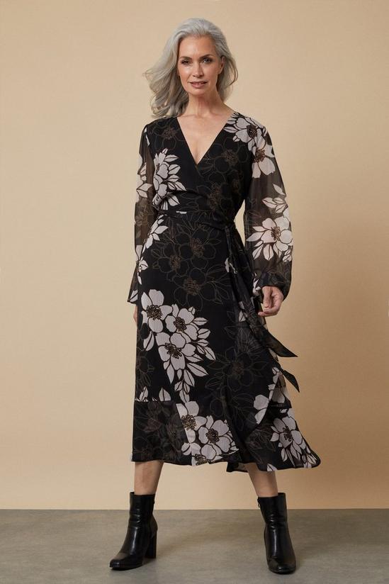 Wallis Tall Black Floral Wrap Dress 1