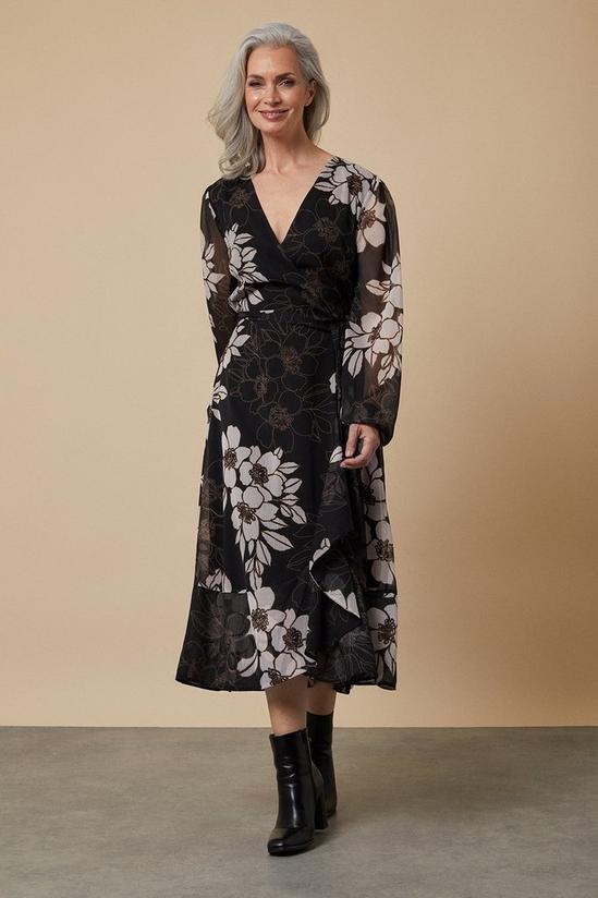 Wallis Tall Black Floral Wrap Dress 2