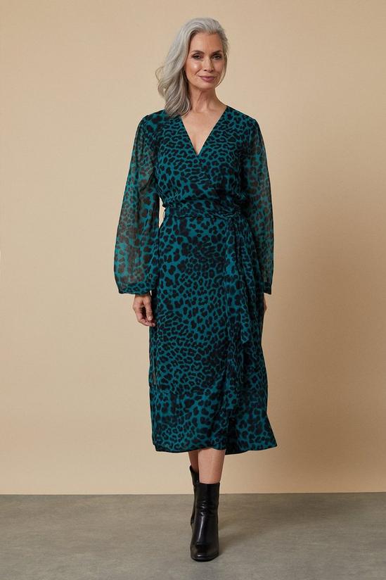 Wallis Tall Teal Leopard Wrap Dress 1
