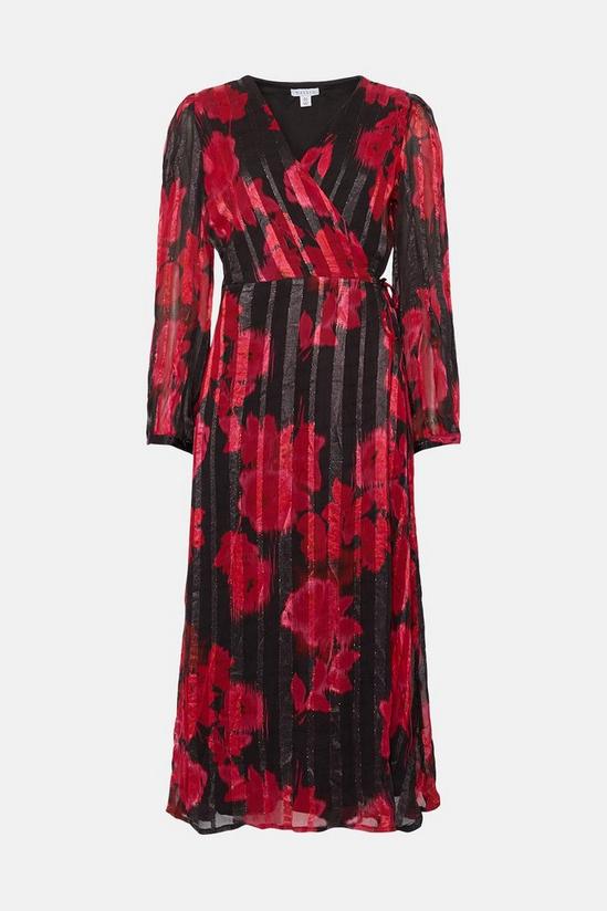 Wallis Premium Curve Floral Burn Out Stripe Wrap Midi Dress 5