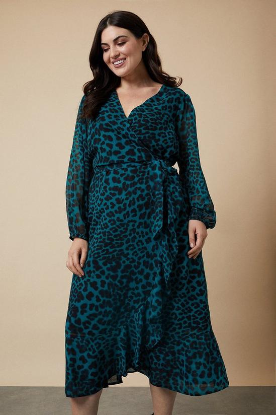 Wallis Curve Teal Leopard Wrap Dress 2