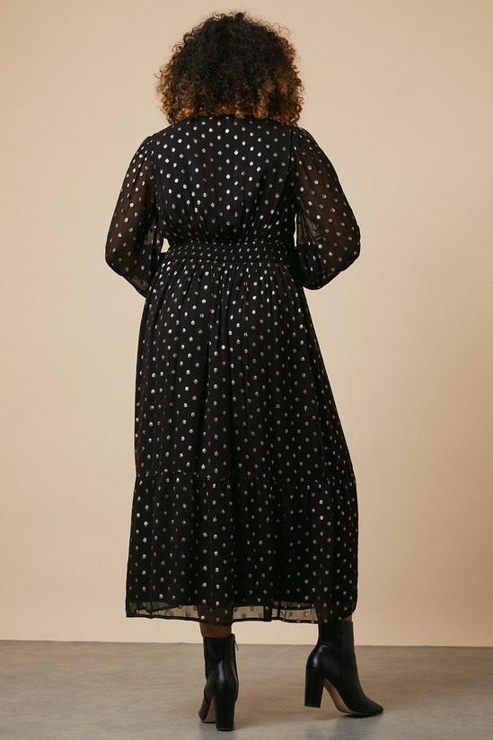 Wallis Curve Black Spot Foil Shirred Midi Dress 3