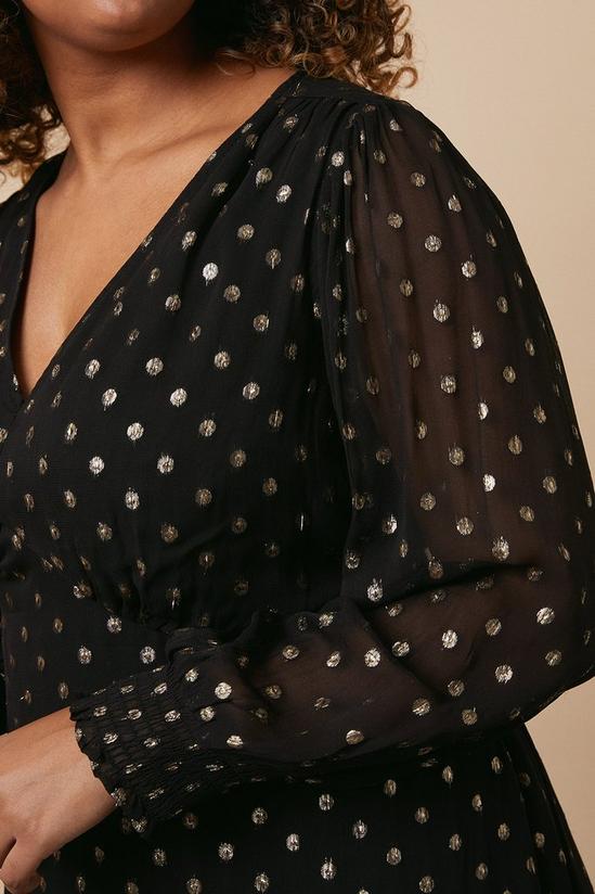 Wallis Curve Black Spot Foil Shirred Midi Dress 4