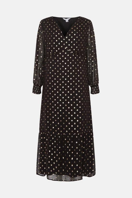 Wallis Curve Black Spot Foil Shirred Midi Dress 5
