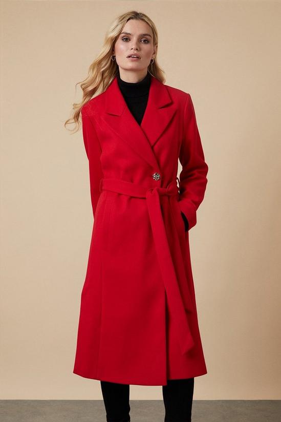 Wallis Red Button Belted Wrap Coat 1