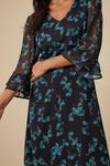 Wallis Tall Green Floral Ruffle Sleeve Tea Dress thumbnail 4