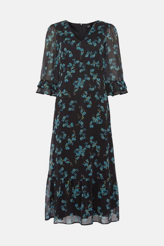Wallis Tall Green Floral Ruffle Sleeve Tea Dress 5