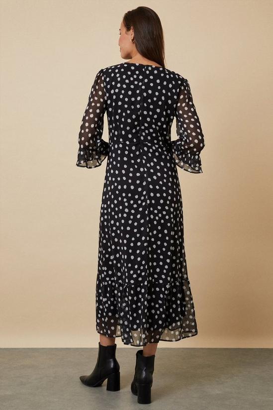 Wallis Tall Mono Spot Ruffle Sleeve Tea Dress 3
