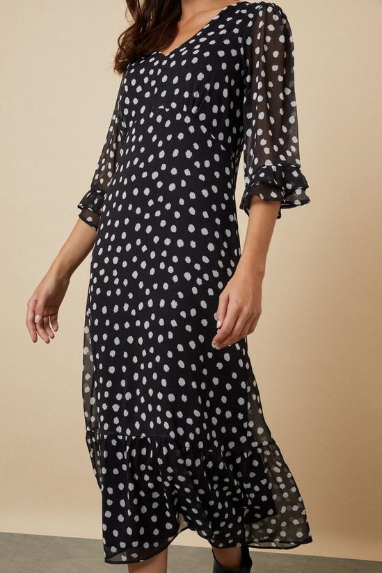 Wallis Tall Mono Spot Ruffle Sleeve Tea Dress 4