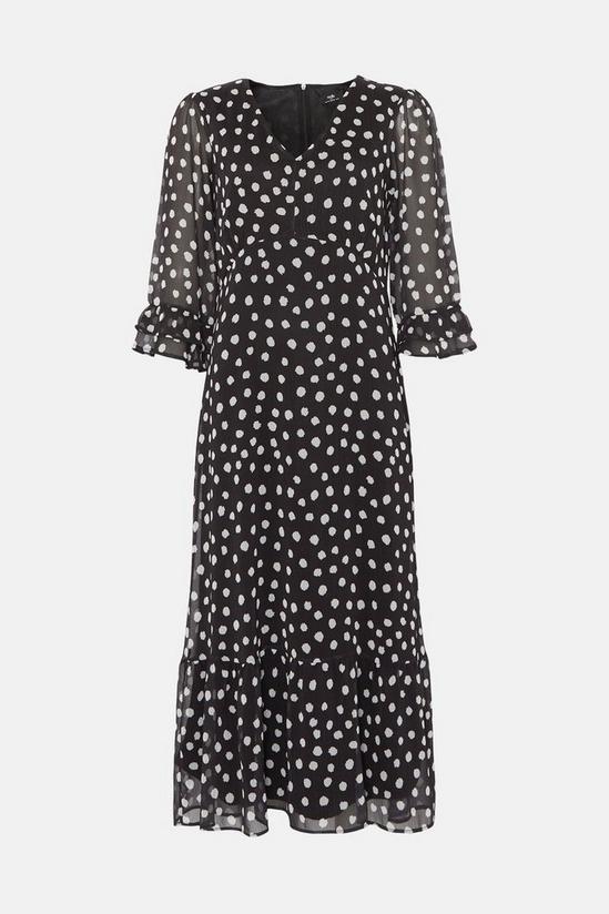 Wallis Tall Mono Spot Ruffle Sleeve Tea Dress 5