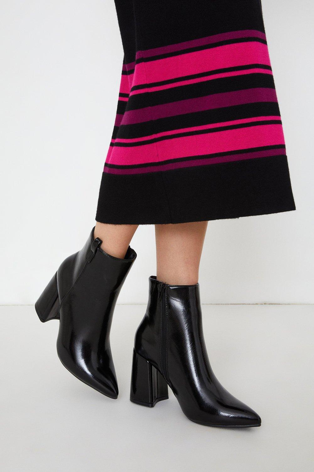 Womens Wide Aura Pointed Block Heeled Ankle Boots