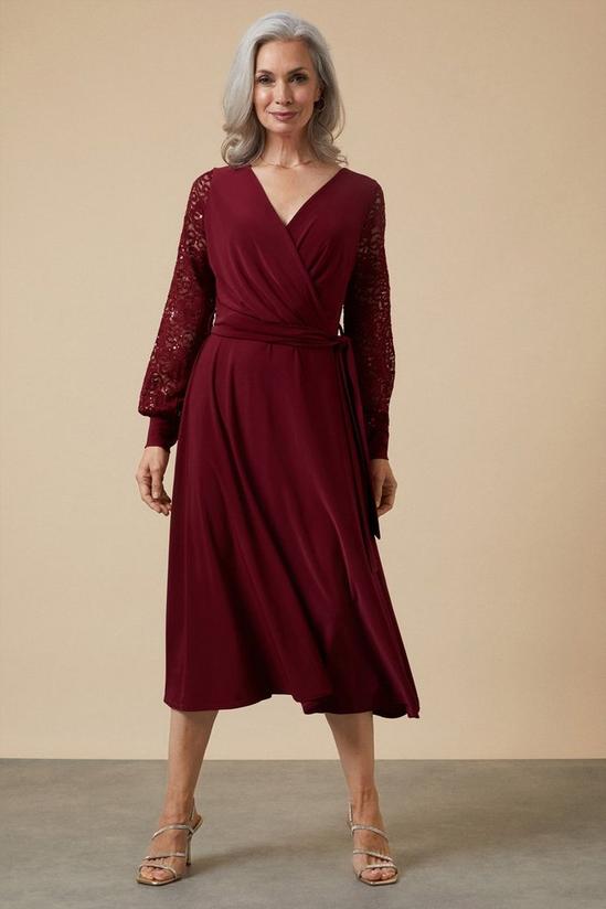 Wallis Sequin Wrap Lace Sleeve Midi Dress 2