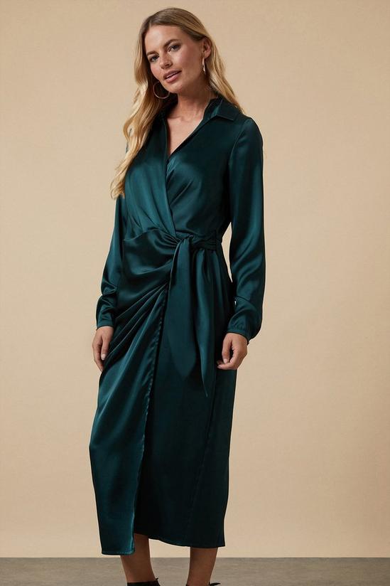 Wallis Petite Green Satin Wrap Midi Dress 2