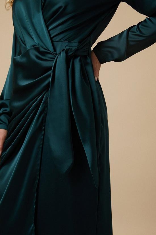 Wallis Petite Green Satin Wrap Midi Dress 4