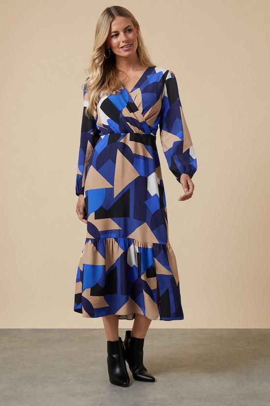 Wallis Petite Blue Geo Wrap Midi Dress 1