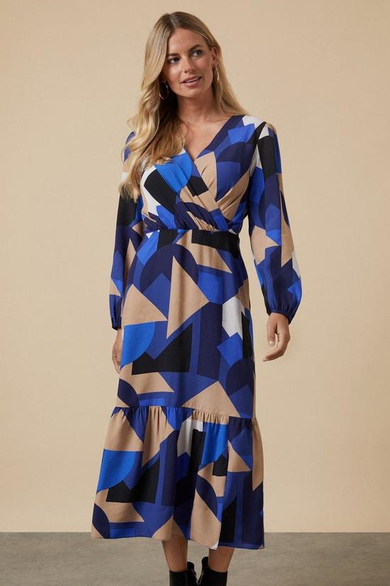 Wallis Petite Blue Geo Wrap Midi Dress 2