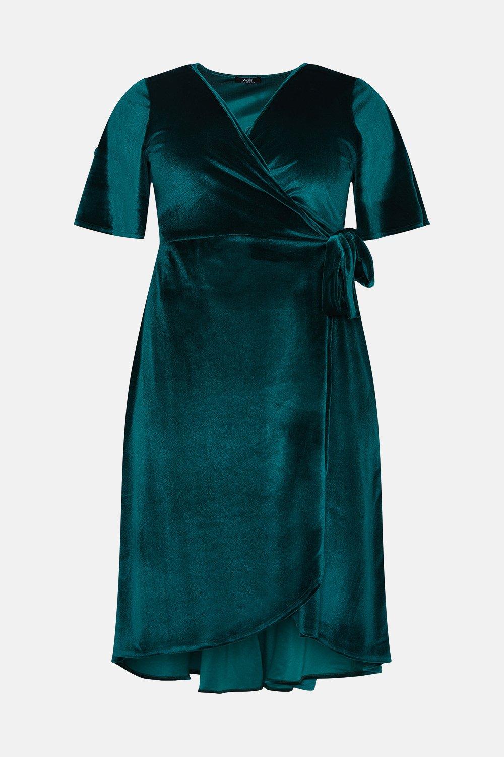 Wallis green velvet wrap dress store