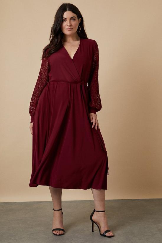 Wallis Curve Sequin Wrap Lace Sleeve Midi Dress 1