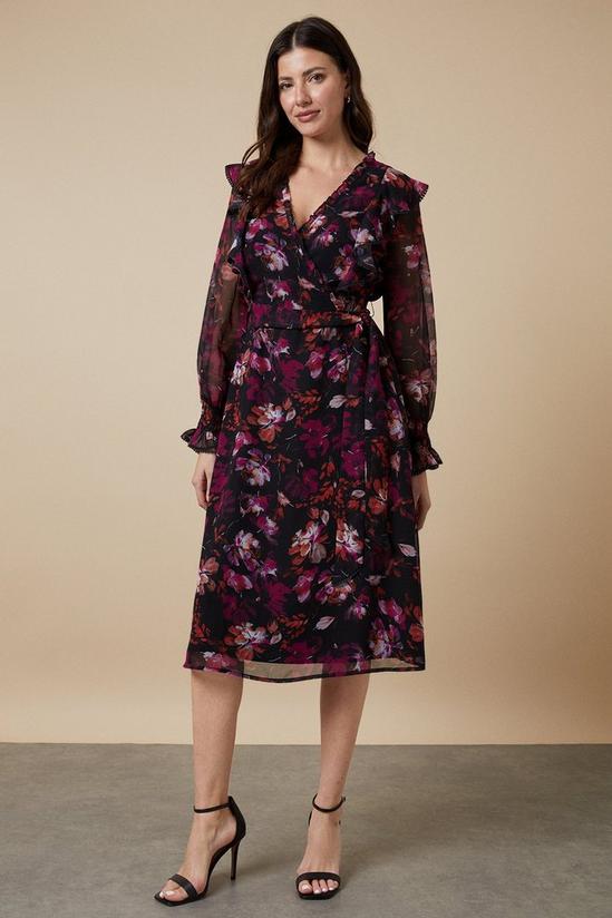 Wallis Berry Floral Frill Detail Shirred Cuff Dress 1