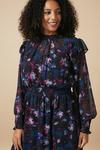 Wallis Curve Black Floral Shirred Belted Midi Dress thumbnail 2