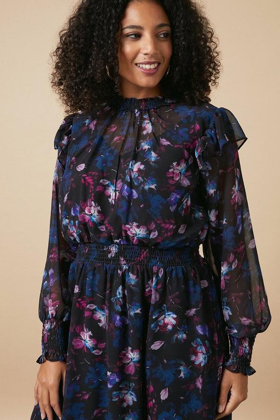 Wallis Curve Black Floral Shirred Belted Midi Dress 2