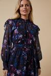 Wallis Petite Black Floral Shirred Belted Midi Dress thumbnail 2