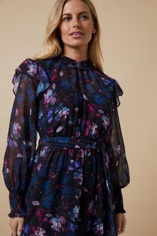 Wallis Petite Black Floral Shirred Belted Midi Dress 2