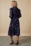 Wallis Petite Black Floral Shirred Belted Midi Dress thumbnail 3