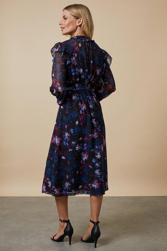 Wallis Petite Black Floral Shirred Belted Midi Dress 3