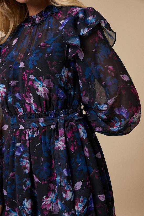Wallis Petite Black Floral Shirred Belted Midi Dress 4