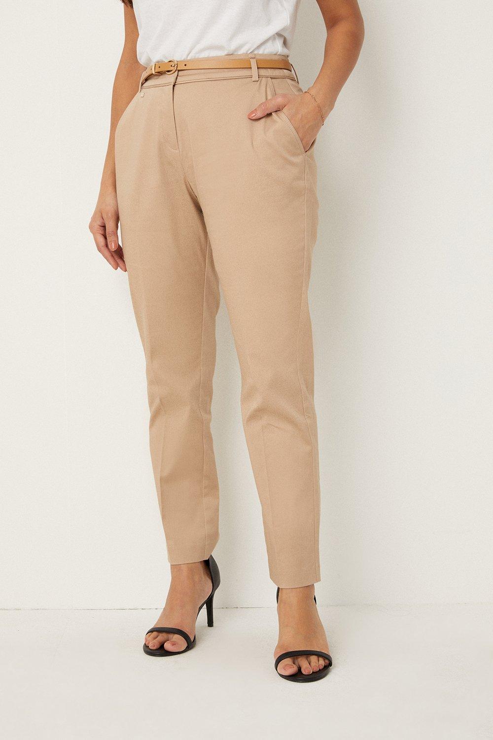Womens Stretch Cigarette Belted Trousers