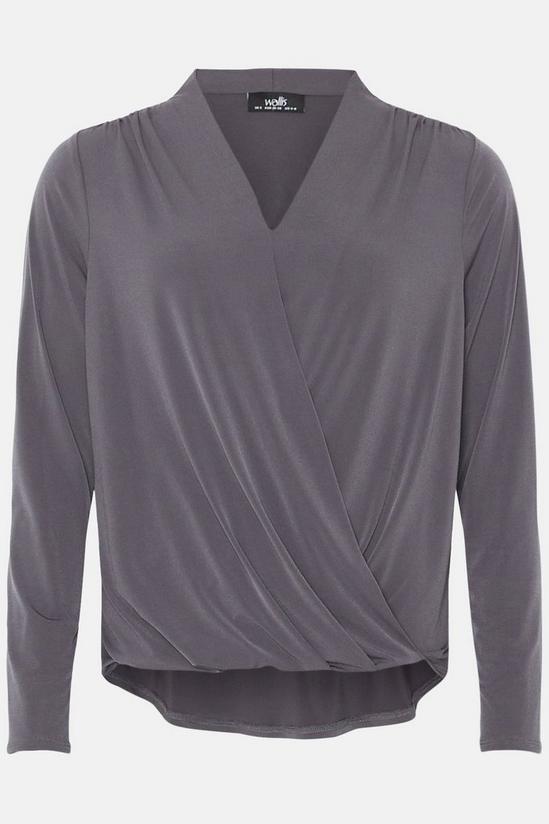 Wallis Grey Long Sleeve Jersey Wrap Top 5