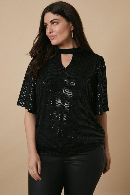 Wallis Curve Sequin Key Hole Banded Top 1