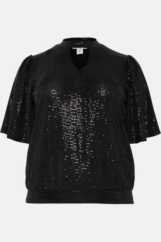 Wallis Curve Sequin Key Hole Banded Top 5