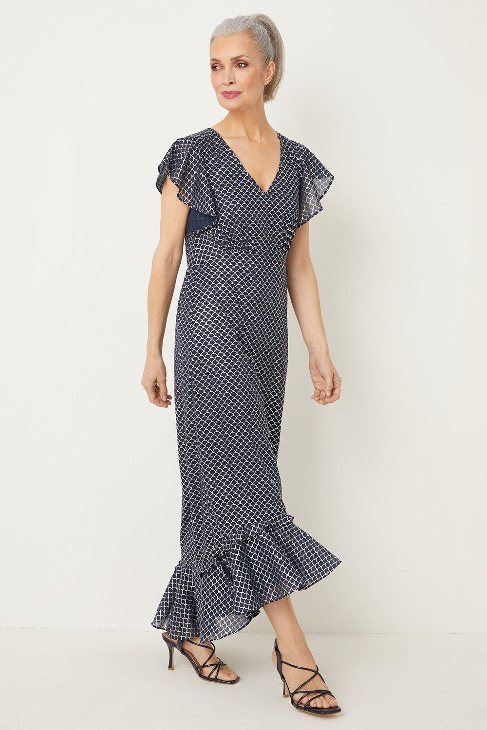 Womens Tall Glitter Print Ruffle Midaxi Dress